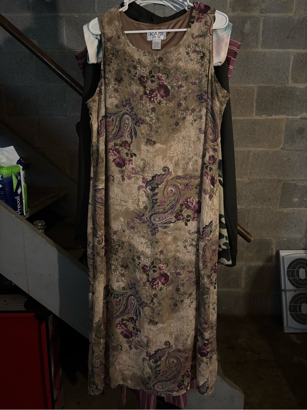 Kari Floral Paisley Maxi Dress in Taupe with Purple Accents